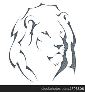 Grunge sketch black silhouette of a lion head isolated on white background. The king of all animals, grunge style. The strength and pride. Stock vector illustration.