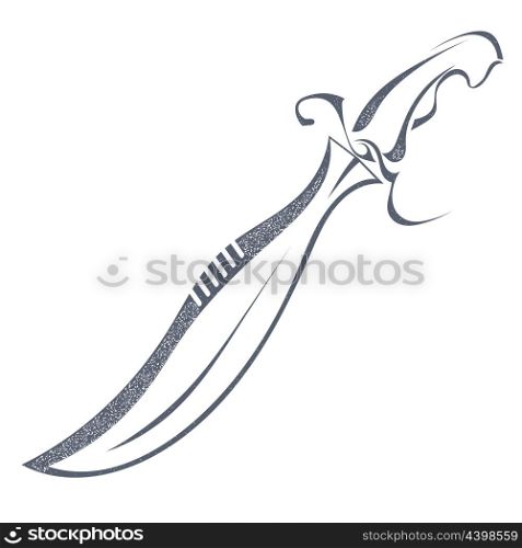 Grunge sketch black sword isolated on white background. Weapons vintage grunge style. Stock vector illustration.