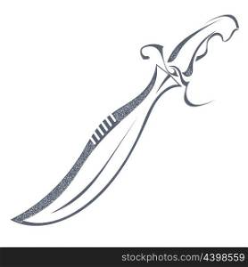 Grunge sketch black sword isolated on white background. Weapons vintage grunge style. Stock vector illustration.