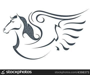 Grunge sketch of a flying pegasus, isolated on white background. The design of your vehicle, car. Stock vector illustration.