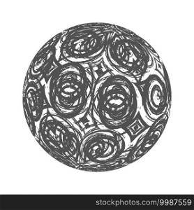 Grunge Sphere with patterned surface. Empty Design Element. EPS10 vector.