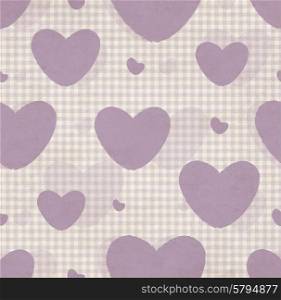 Grunge Squared Background And Purple Pattern With Hearts