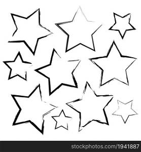 Grunge stars frame icon set. Silhouette elements. Stamp decor. Ink brush picture. Vector illustration. Stock image. EPS 10.. Grunge stars frame icon set. Silhouette elements. Stamp decor. Ink brush picture. Vector illustration. Stock image.