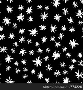 Grunge stars seamless pattern. White ink stains star wallpaper on black background. Hand drawn paint brush seamless pattern.. Grunge stars seamless pattern. White ink stains star wallpaper