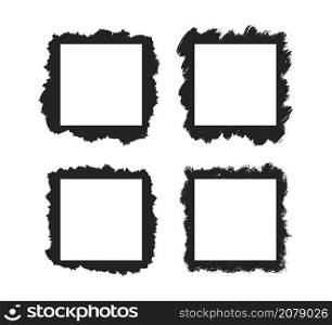 Grunge stencil square frames with brush painted frame. Template with brush stroke. Rectangular border with grunge overlay. Set of vector illustrations isolated on white background.. Grunge stencil square frames with brush painted frame. Template with brush stroke. Rectangular border with grunge overlay. Set of vector illustrations isolated on white background