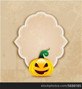 Grunge style Halloween background with a pumpkin and blank label
