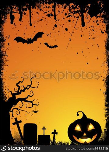 Grunge style Halloween background with spooky pumpkin and drips
