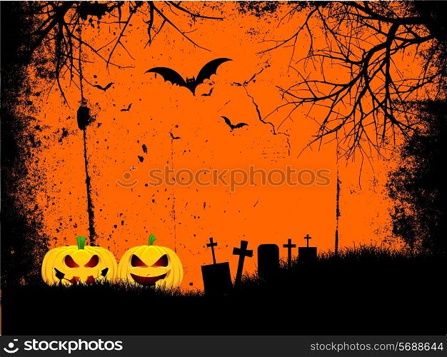 Grunge style Halloween background with spooky pumpkins