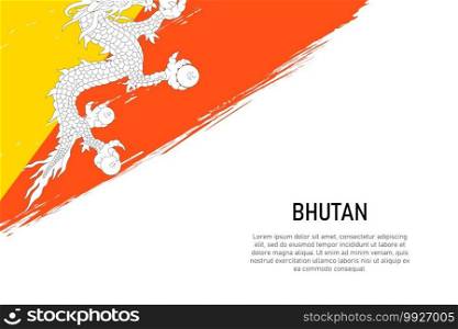 Grunge styled brush stroke background with flag of Bhutan. Template for banner or poster.. Grunge styled brush stroke background with flag of Bhutan