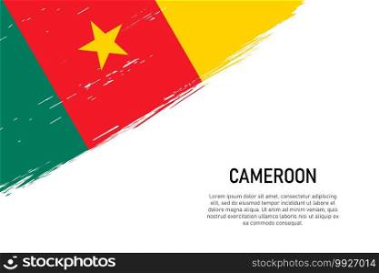 Grunge styled brush stroke background with flag of Cameroon. Template for banner or poster.. Grunge styled brush stroke background with flag of Cameroon