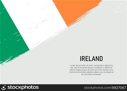 Grunge styled brush stroke background with flag of Ireland. Template for banner or poster.. Grunge styled brush stroke background with flag of Ireland