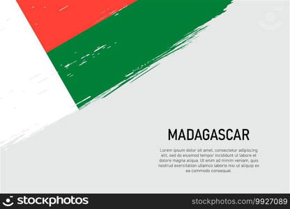 Grunge styled brush stroke background with flag of Madagascar. Template for banner or poster.. Grunge styled brush stroke background with flag of Madagascar