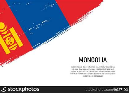 Grunge styled brush stroke background with flag of Mongolia. Template for banner or poster.. Grunge styled brush stroke background with flag of Mongolia