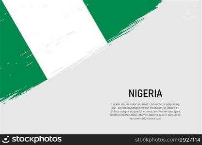 Grunge styled brush stroke background with flag of Nigeria. Template for banner or poster.. Grunge styled brush stroke background with flag of Nigeria