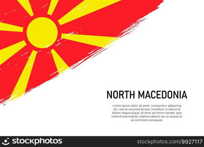 Grunge styled brush stroke background with flag of North Macedonia. Template for banner or poster.. Grunge styled brush stroke background with flag of North Macedon