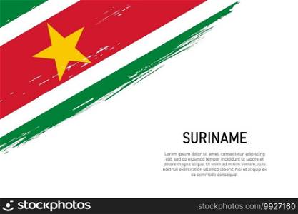 Grunge styled brush stroke background with flag of Suriname. Template for banner or poster.. Grunge styled brush stroke background with flag of Suriname