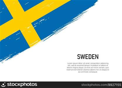 Grunge styled brush stroke background with flag of Sweden. Template for banner or poster.. Grunge styled brush stroke background with flag of Sweden