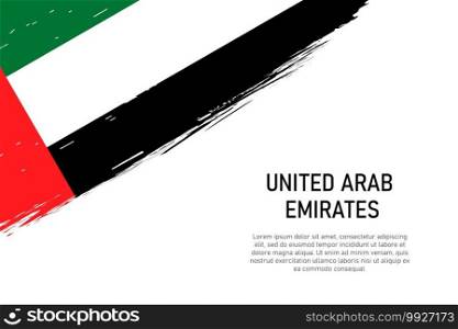 Grunge styled brush stroke background with flag of United Arab Emirates. Template for banner or poster.. Grunge styled brush stroke background with flag of United Arab E
