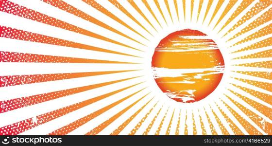 grunge summer background with sun and rays