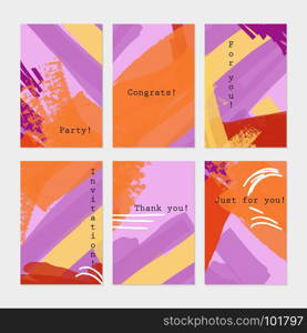Grunge texture abstract stokes purple orange.Hand drawn creative invitation greeting cards.Poster placard flayer design templates. Anniversary Birthday wedding party cards.Isolated on layer.