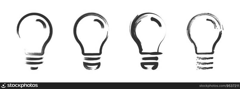 Grunge textured light bulb icon set.  brush painted light bulb icon. Vector illustration.