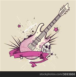Grunge vector background with electric guitar