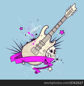 Grunge vector background with electric guitar and skull