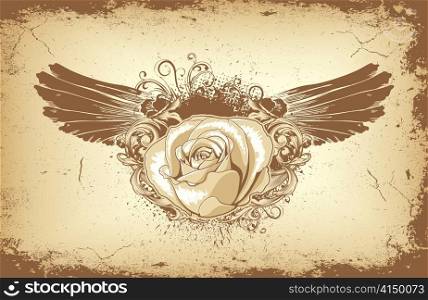 grunge vector rose with wings