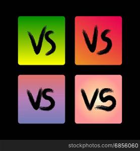 Grunge Versus signs on gradient backdrop. Hand lettering VS sign on colorful gradient backdrop. Vector grunge Versus signs