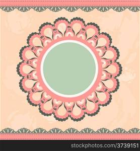 Grunge, vintage background with a circular frame and lace&#xA;