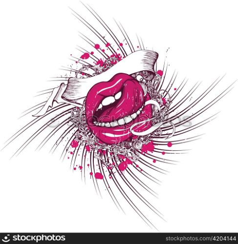 grunge vintage emblem with mouth vector illustration