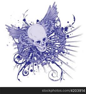 grunge vintage emblem with skull vector illustration