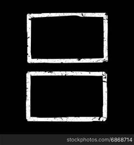 Grunge white borders . Grunge borders on black background. White textured frames.