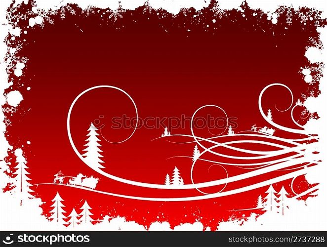 Grunge winter background with fir-tree snowflakes and Santa Claus
