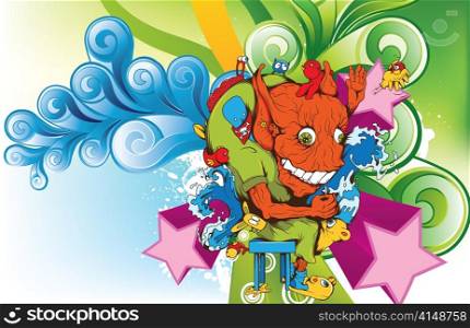 grunge with funny monsters background