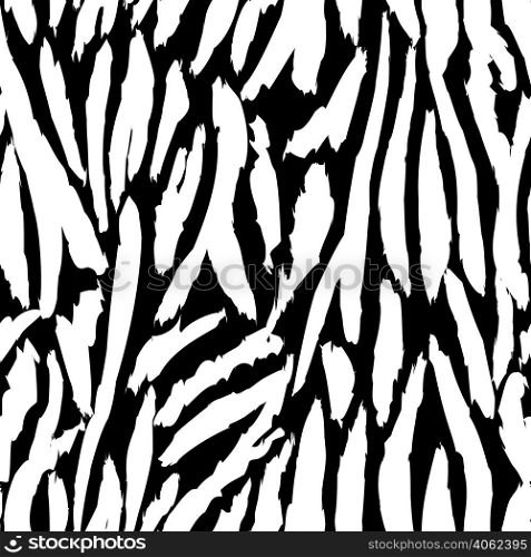 Grunge zebra skin, stripes wallpaper. Monochrome tiger skin seamless pattern. Black and white animal fur endless backdrop. Design for fabric, textile print, wrapping, cover. vector illustration.. Grunge zebra skin, stripes wallpaper. Monochrome tiger skin seamless pattern.