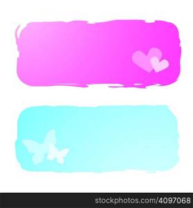 grungy banners with hearts and butterflies, vector illustration