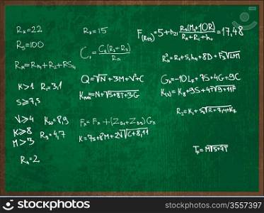 grungy blackboard with hand written formulas, eps10 vector