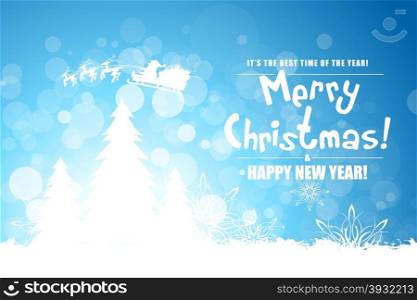 Grungy Christmas Greeting Card with Christmas Trees and Santa. Christmas Greeting Card