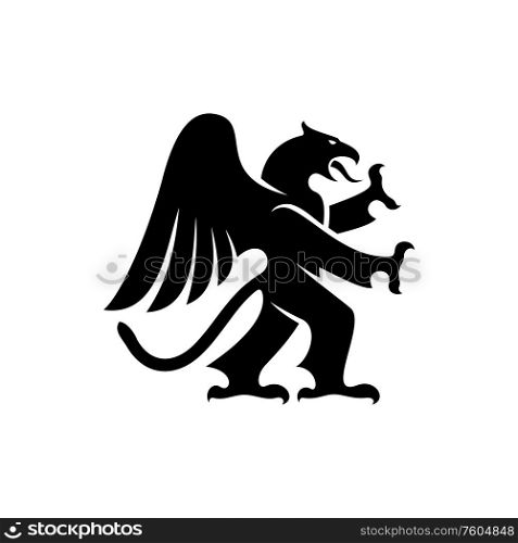 Gryphon mythical creature isolated beast. Vector creature with eagle legs and lion head. Dragon gryphon isolated heraldic animal silhouette