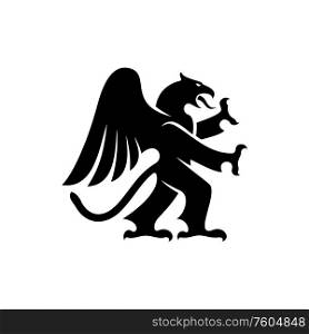Gryphon mythical creature isolated beast. Vector creature with eagle legs and lion head. Dragon gryphon isolated heraldic animal silhouette
