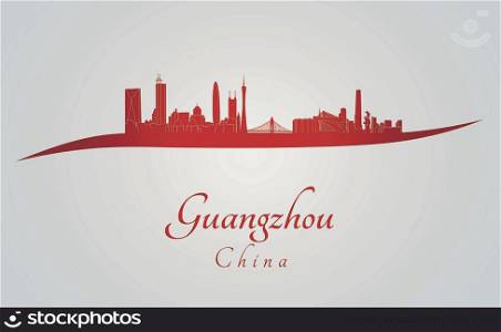 Guangzhou skyline in red and gray background in editable vector file