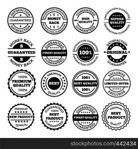 Guarantee badges and logos design set. Vector monochrome pictures with place for your text. Label and badge guarantee satisfaction illustration. Guarantee badges and logos design set. Vector monochrome pictures with place for your text
