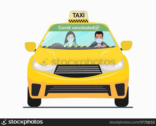 Guarantee Have been Covid vaccinated, Using a taxi, people have to wear a mask and require a barrier to prevent the outbreak from covid19. in the taxi. to New normal, New way of life.
