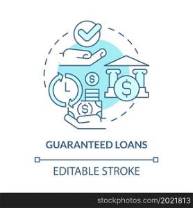Guaranteed loans for business concept icon. Small business. Startup development financial program abstract idea thin line illustration. Vector isolated outline color drawing. Editable stroke. Guaranteed loans for business concept icon