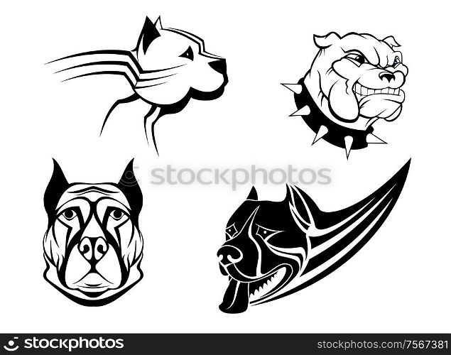 Guard powerful dogs set isolated on white background for tattoo, emblem or security concept design