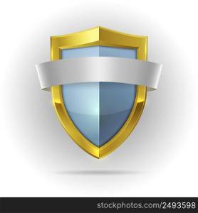 Guard shield with blank ribbon emblem isolated vector illustration