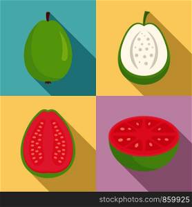 Guava icons set. Flat set of guava vector icons for web design. Guava icons set, flat style
