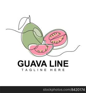 Guava Logo Design, Vector With Line Style, Fresh Fruit Market Illustration, Vitamin Plant