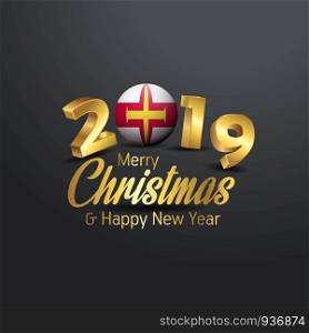 Guernsey Flag 2019 Merry Christmas Typography. New Year Abstract Celebration background